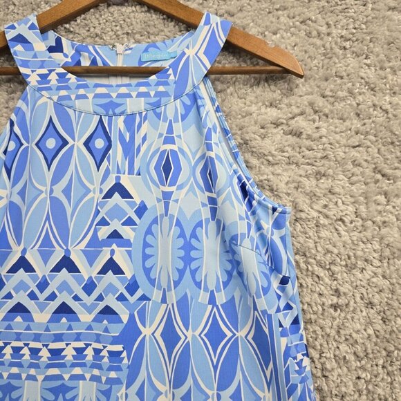 J McLaughlin Edie Maxi Dress M Catalina Cloth Blue Halter Resort Travel Ready‎ - Picture 4 of 11